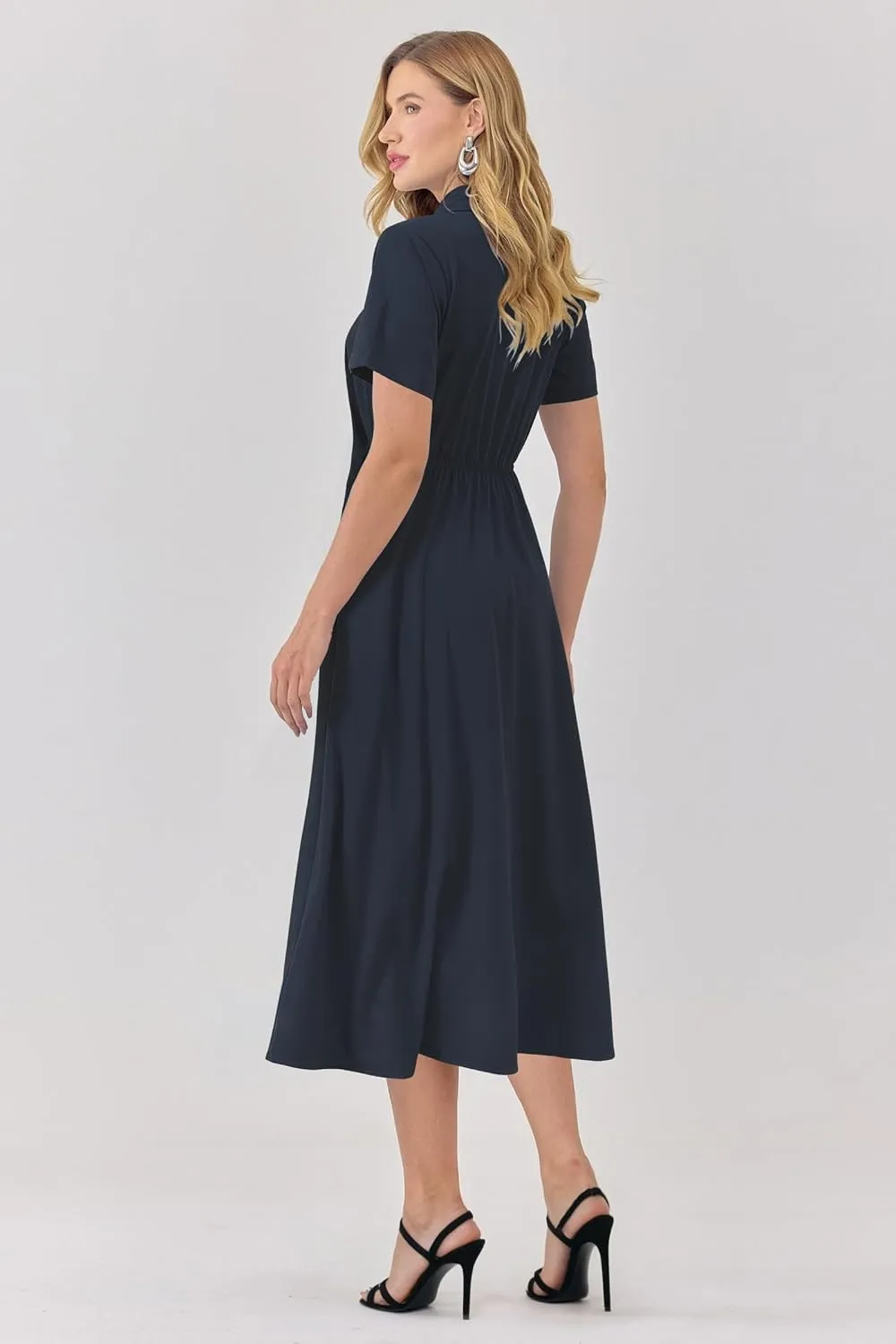 Newshows Womens Wear to Work Long Dresses Tie Waist Shirt Dress Business Casual Outfits Office Attire with Pockets