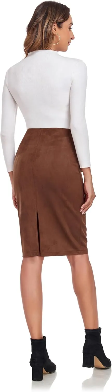 ODCOCD Women's Faux Suede Pencil Skirt
