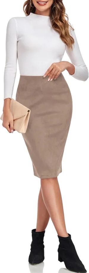 ODCOCD Women's Faux Suede Pencil Skirt