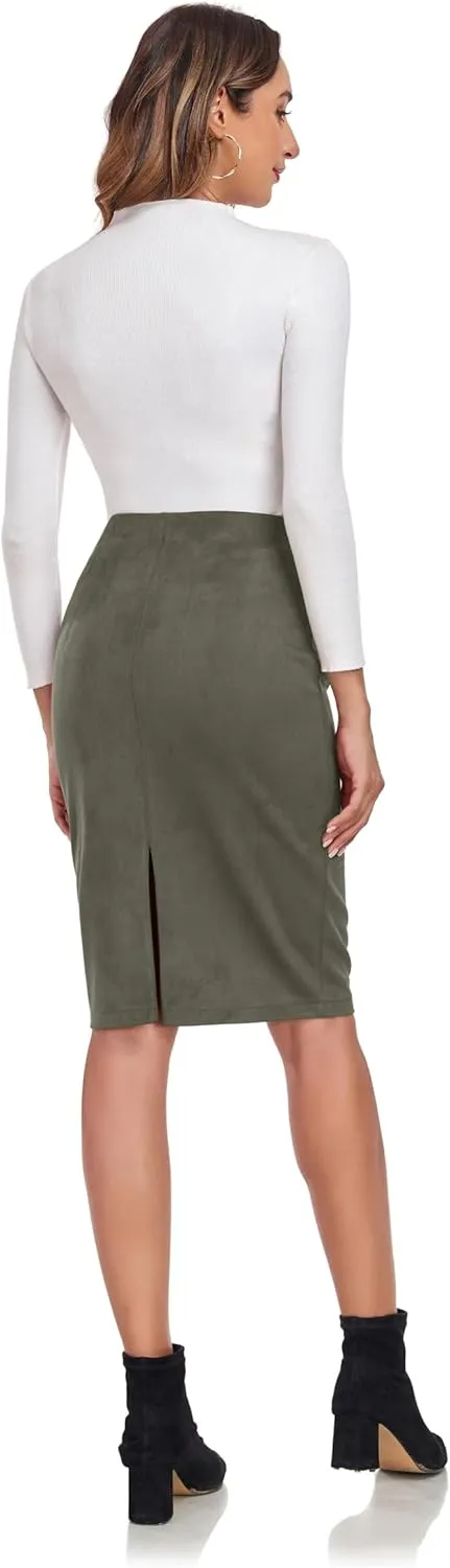 ODCOCD Women's Faux Suede Pencil Skirt