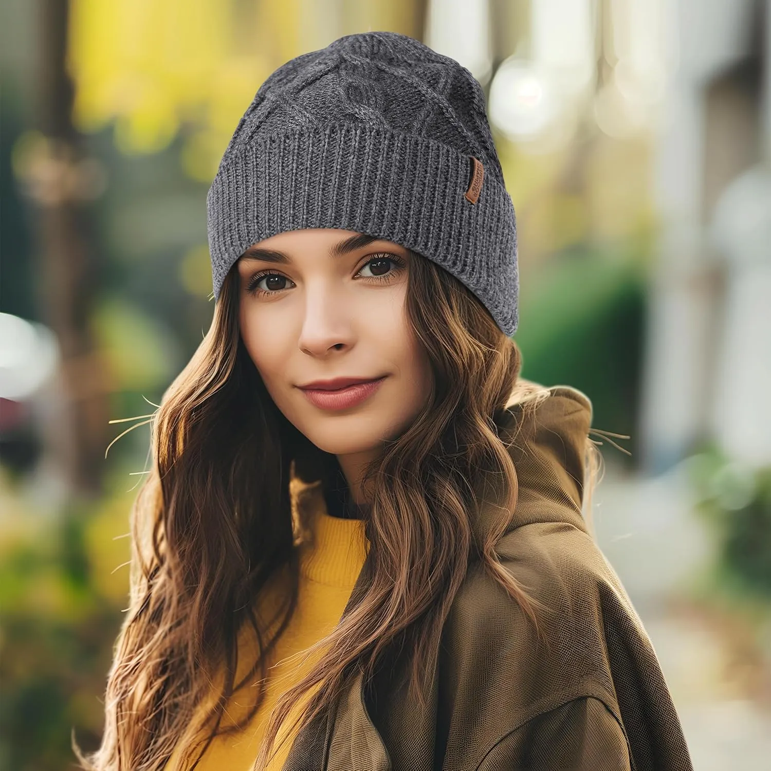 OUTDOOR SHAPING Merino Wool Beanie, Unisex Cable Knit Hat, Daily Rib Cuff Beanie, Warm Winter Cap
