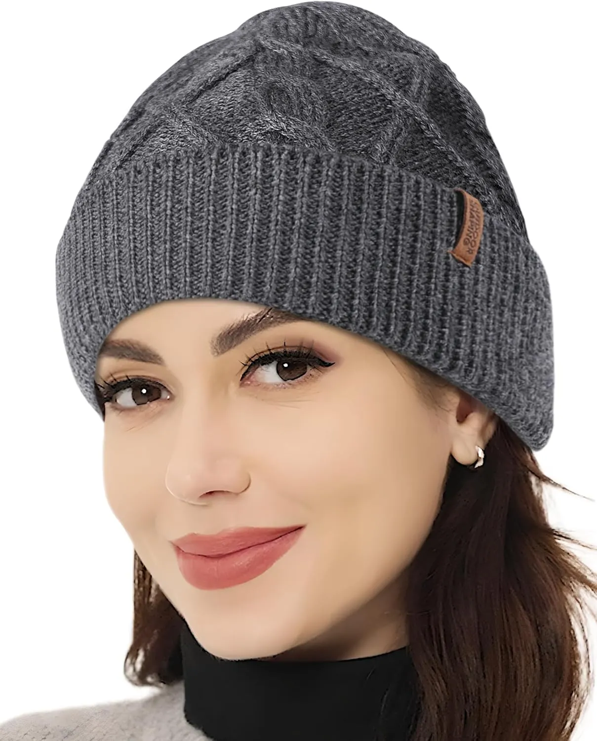 OUTDOOR SHAPING Merino Wool Beanie, Unisex Cable Knit Hat, Daily Rib Cuff Beanie, Warm Winter Cap