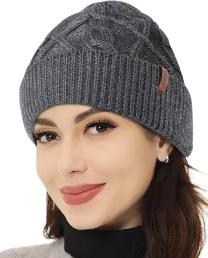 OUTDOOR SHAPING Merino Wool Beanie, Unisex Cable Knit Hat, Daily Rib Cuff Beanie, Warm Winter Cap