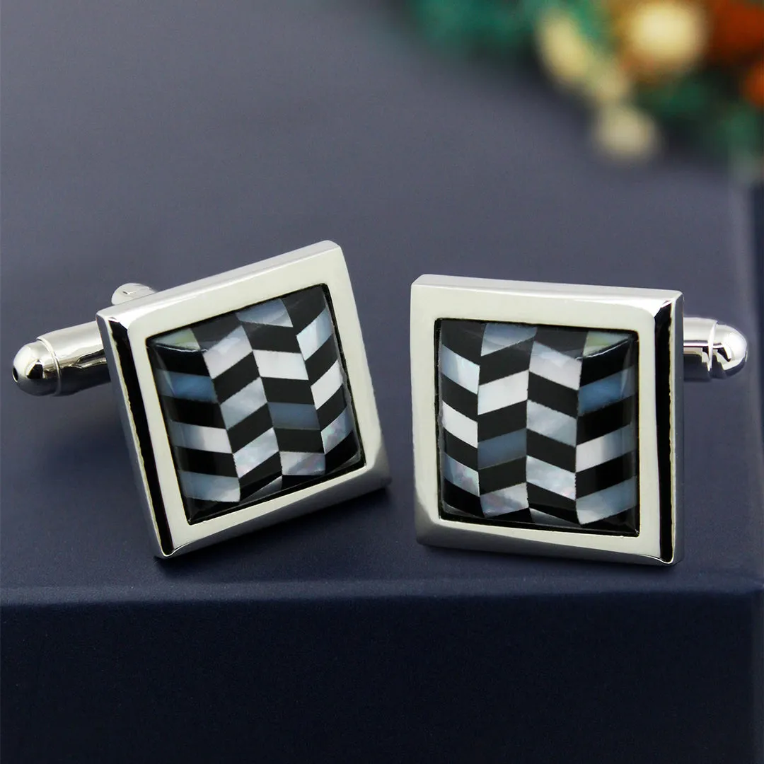 Peluche Herringbone MOP Black Cufflinks