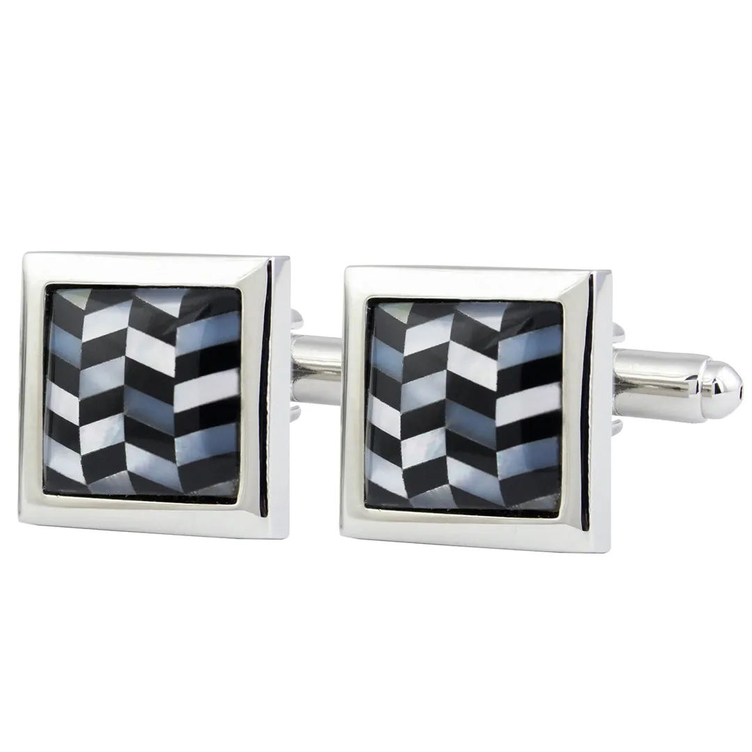 Peluche Herringbone MOP Black Cufflinks