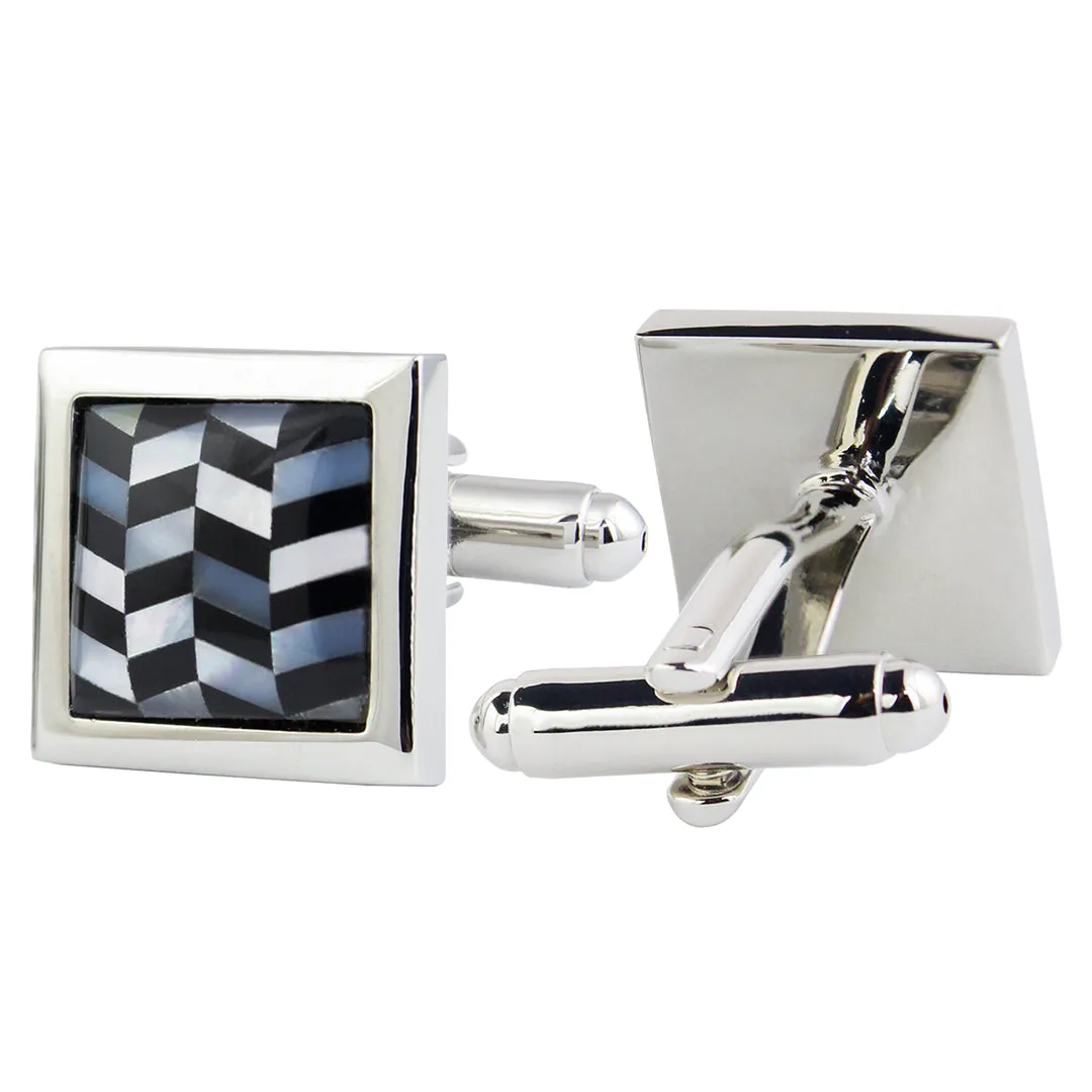 Peluche Herringbone MOP Black Cufflinks