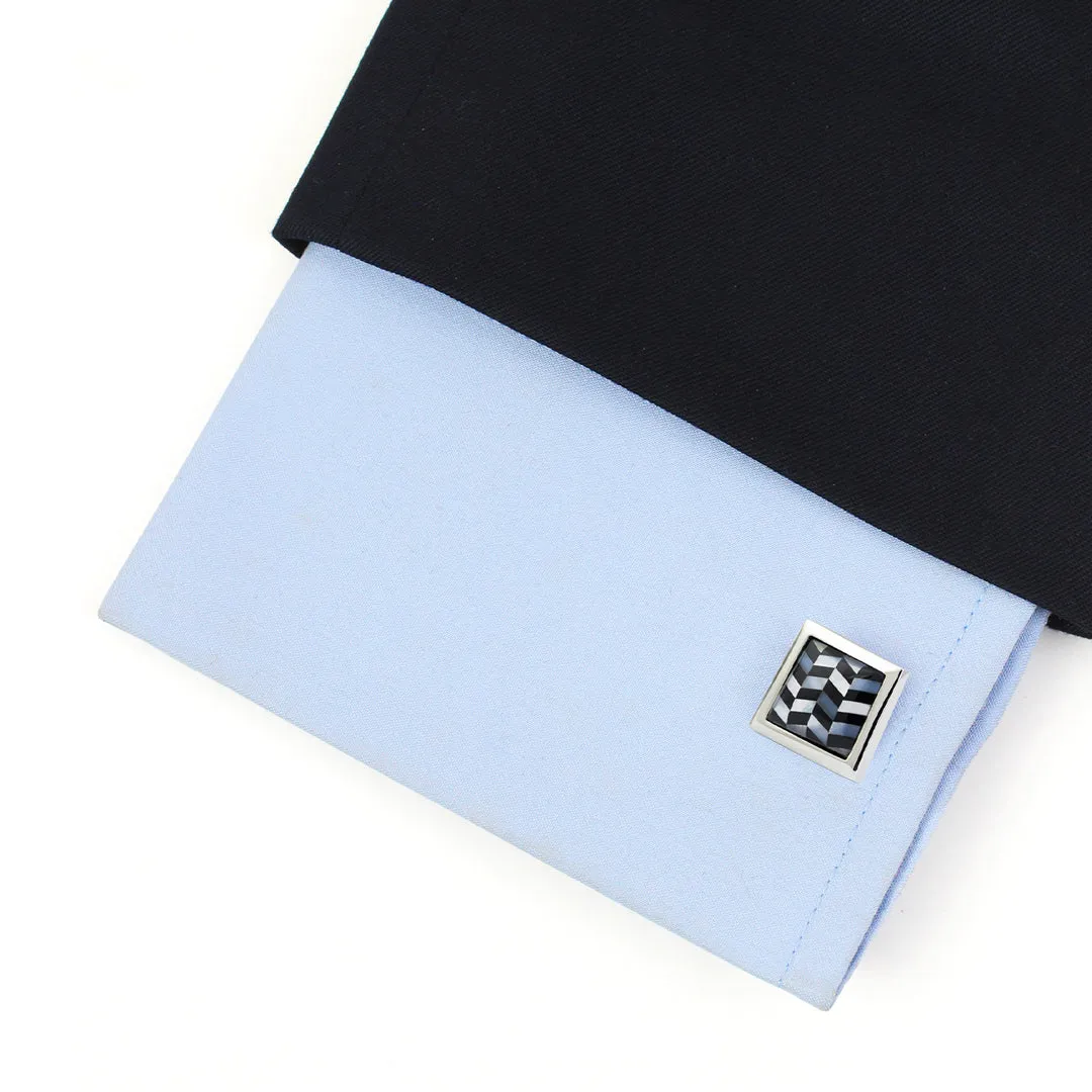 Peluche Herringbone MOP Black Cufflinks