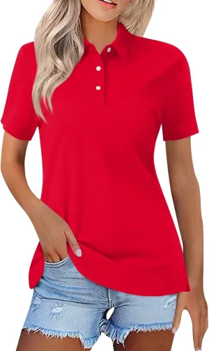 Polo Shirts for Women Short Sleeve Collared Tees Business Casual Button Down Blouses Summer Basic Tunic Tops 2025