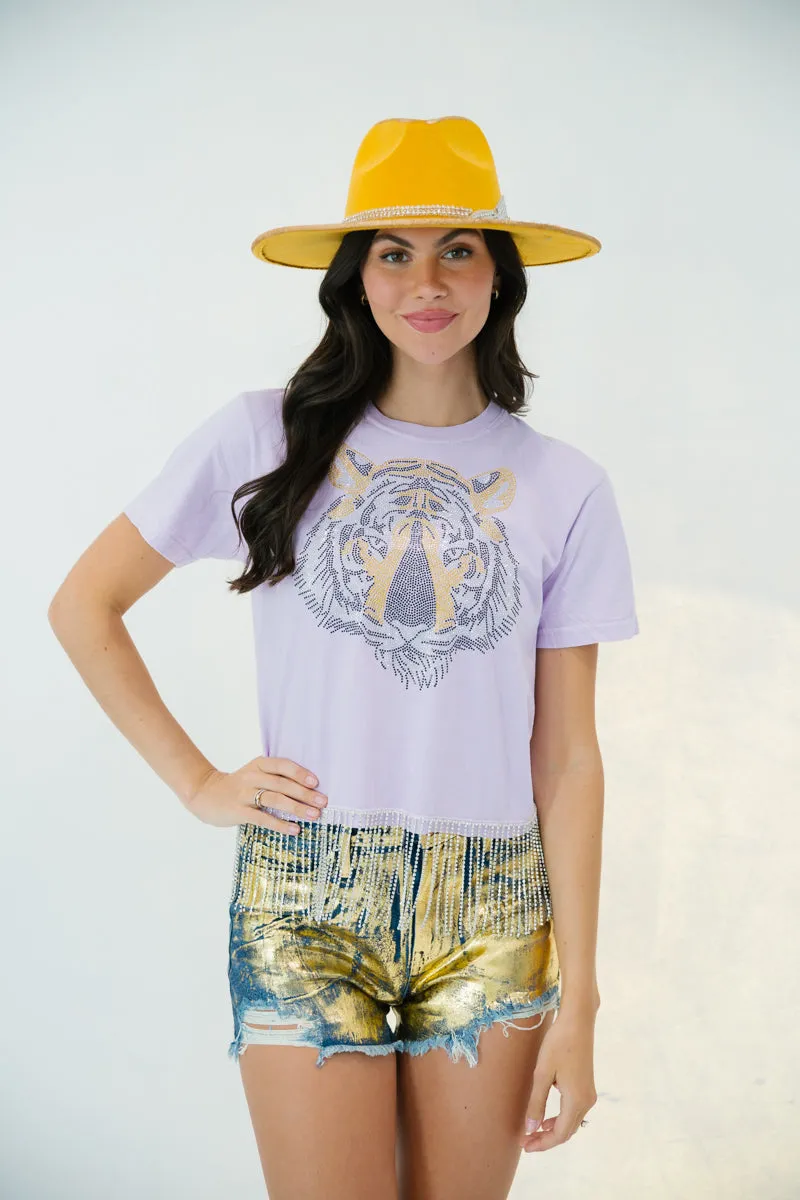 PURPLE TIGER HEAD FRINGE TEE