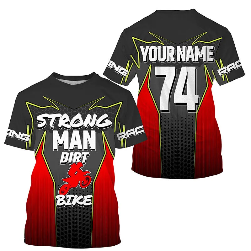 Red Custom Motocross Jersey Men Women Upf30  Strong Man Dirt Bike Off-Road Shirt Motorcycle