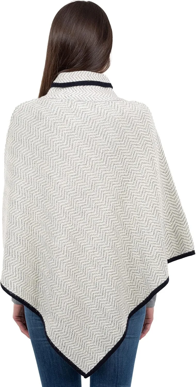 SAOL Ladies Herringbone Poncho Sweater Soft Wool Blend