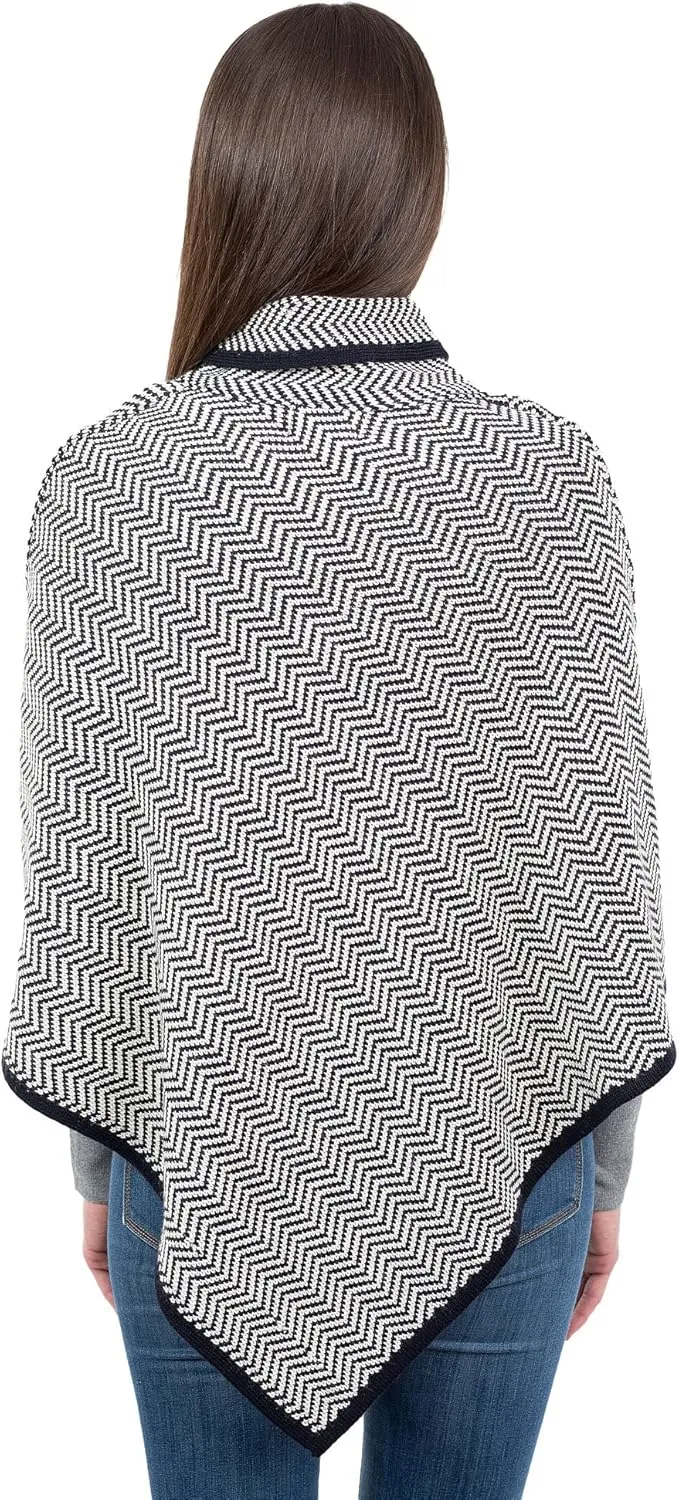 SAOL Ladies Herringbone Poncho Sweater Soft Wool Blend