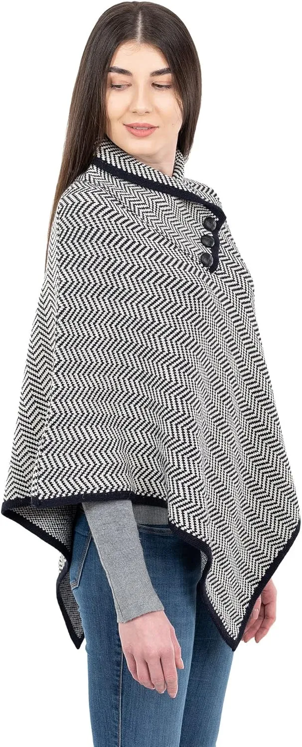 SAOL Ladies Herringbone Poncho Sweater Soft Wool Blend