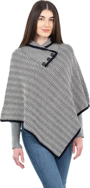 SAOL Ladies Herringbone Poncho Sweater Soft Wool Blend