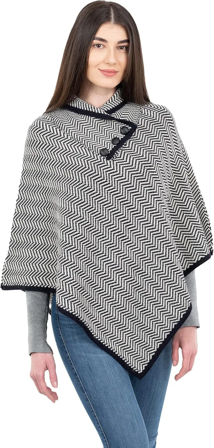 SAOL Ladies Herringbone Poncho Sweater Soft Wool Blend