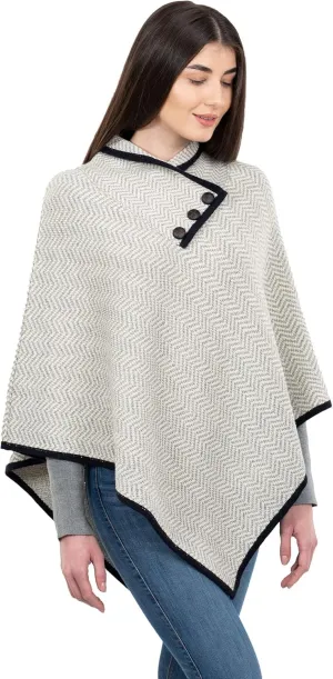 SAOL Ladies Herringbone Poncho Sweater Soft Wool Blend