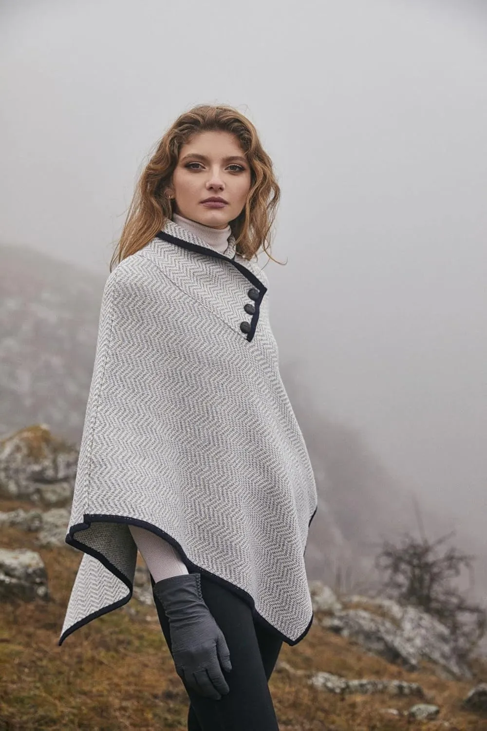SAOL Ladies Herringbone Poncho Sweater Soft Wool Blend