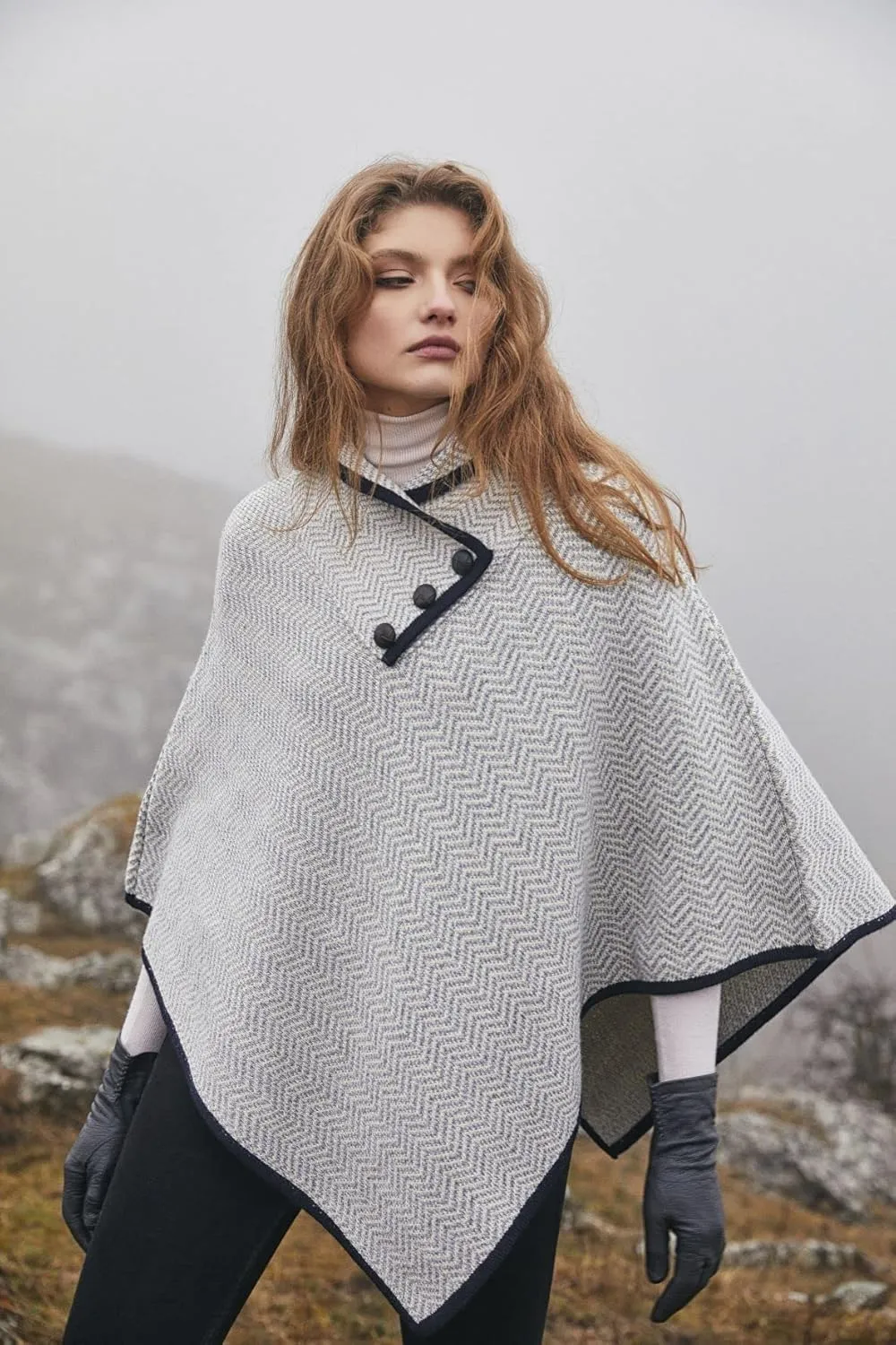 SAOL Ladies Herringbone Poncho Sweater Soft Wool Blend