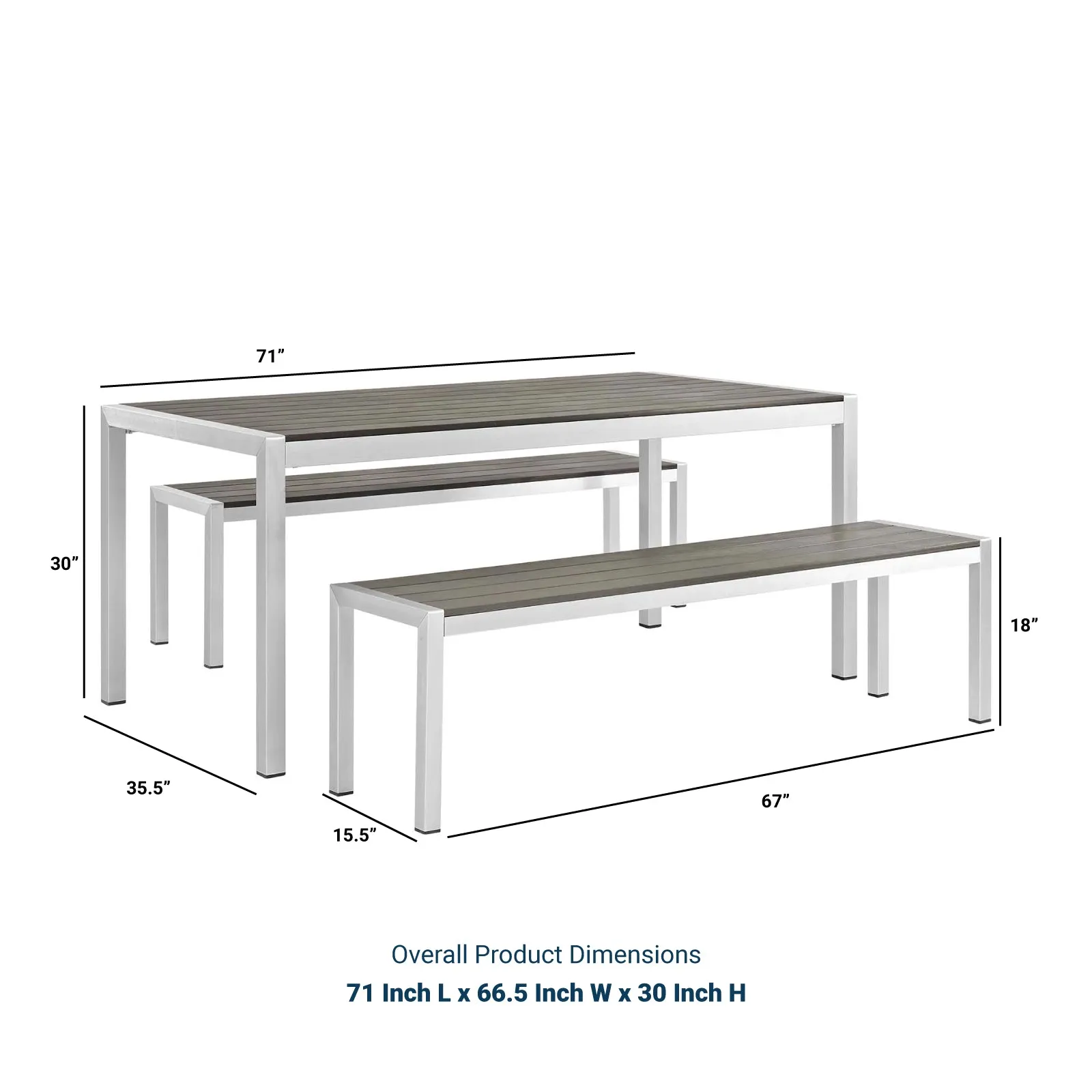 Shore 3 Piece Outdoor Patio Aluminum Dining Set