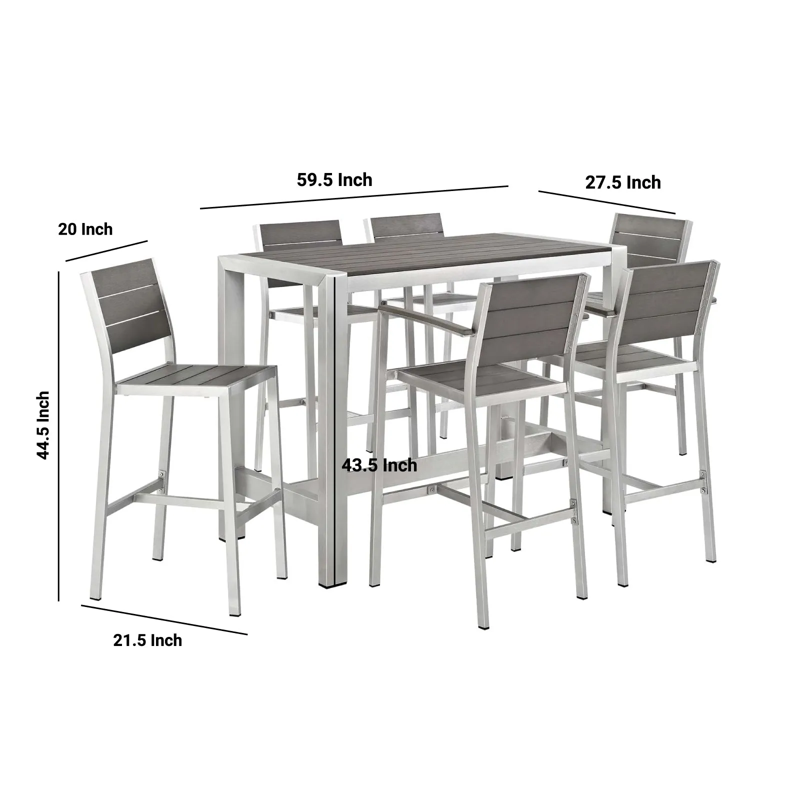 Shore 7 Piece Outdoor Patio Aluminum Dining Set