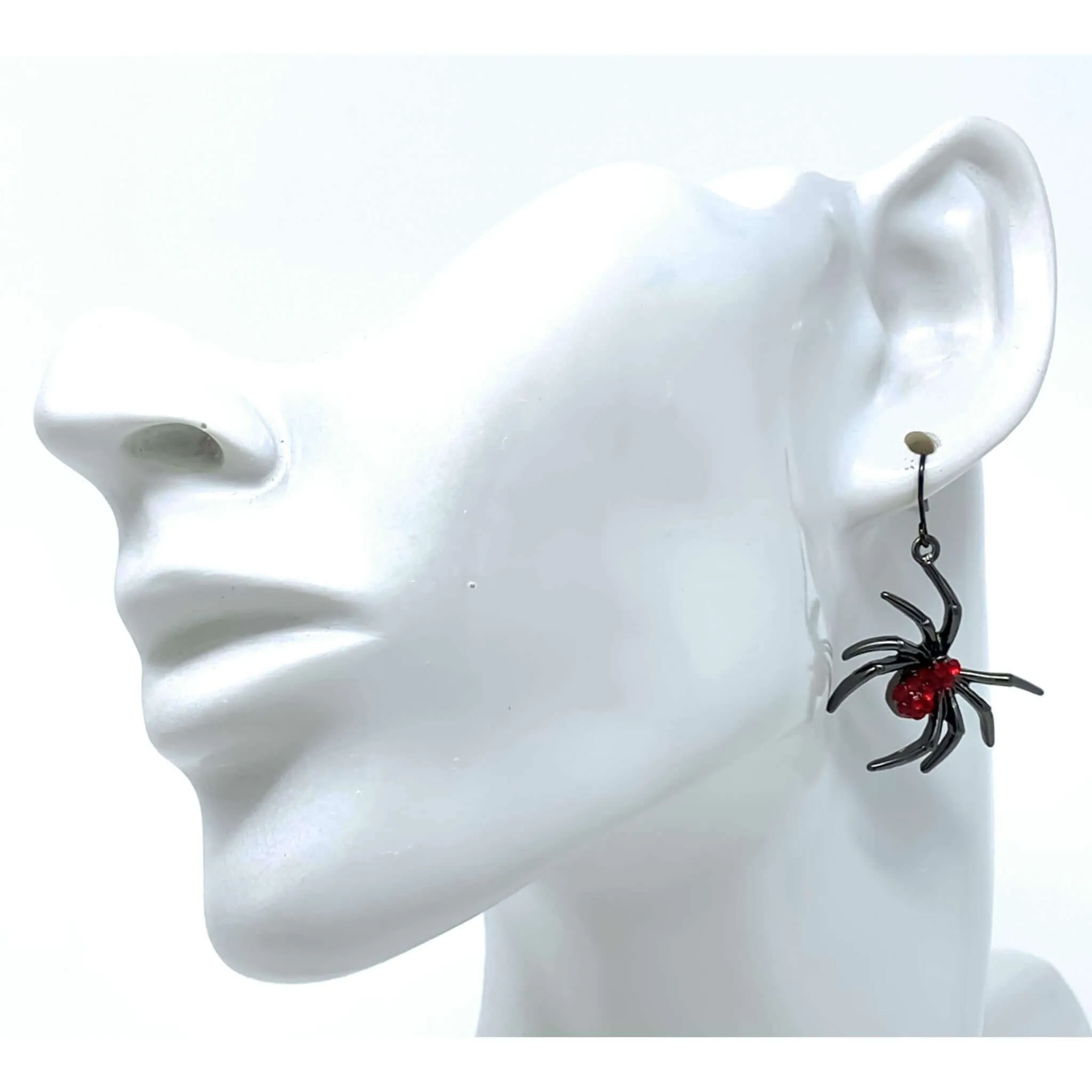 Spider Halloween Earrings With Red Rhinestones
