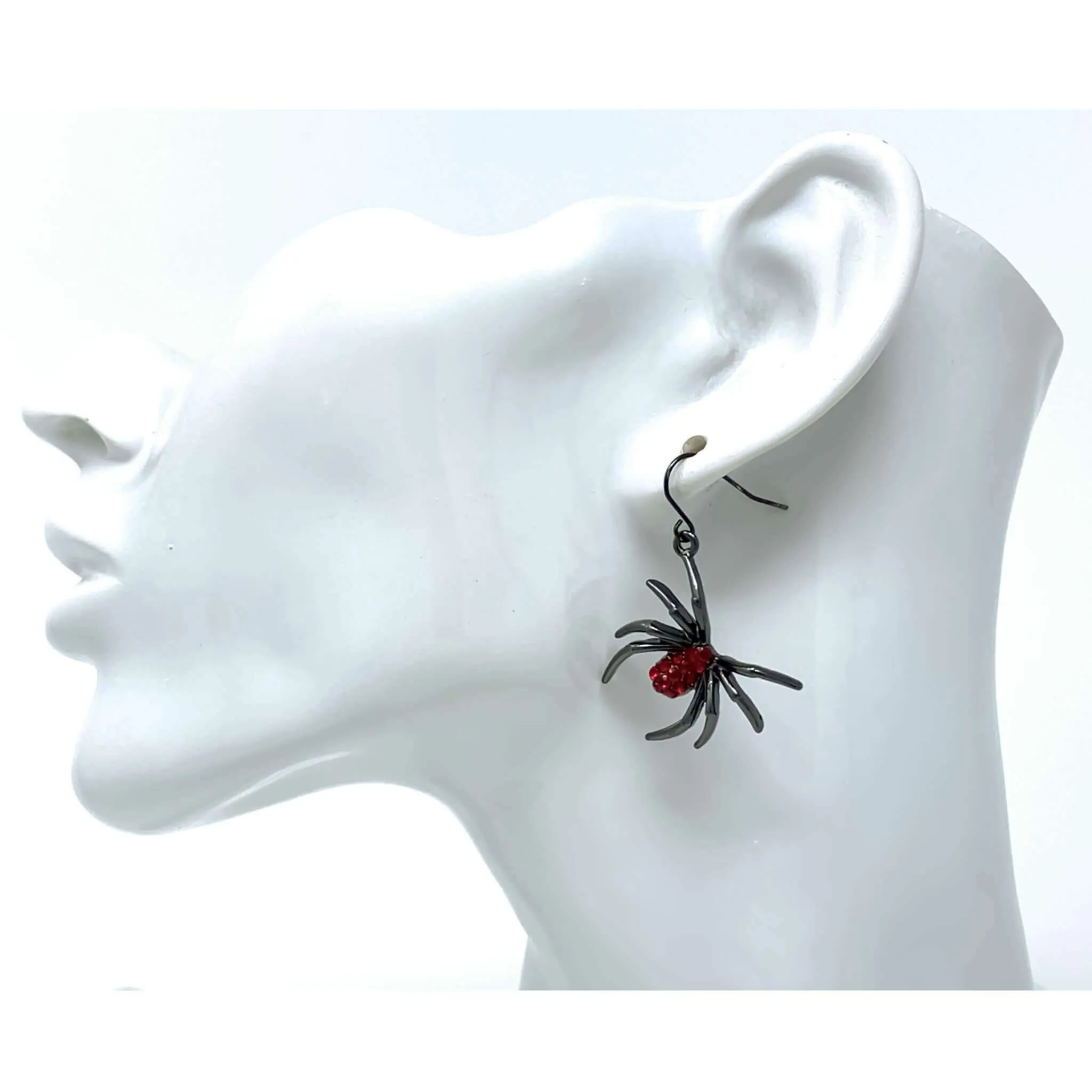 Spider Halloween Earrings With Red Rhinestones