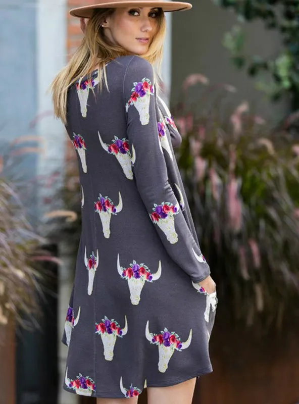 TastyHottie - O-Neck Long Sleeve Floral Print Dress