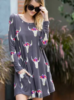 TastyHottie - O-Neck Long Sleeve Floral Print Dress