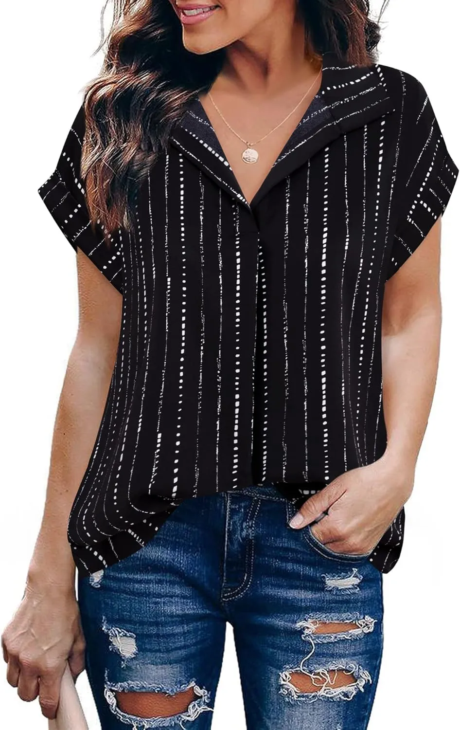 Timeson Women's Short Sleeve Chiffon Blouses for Office Work Business Attire Collared Shirts