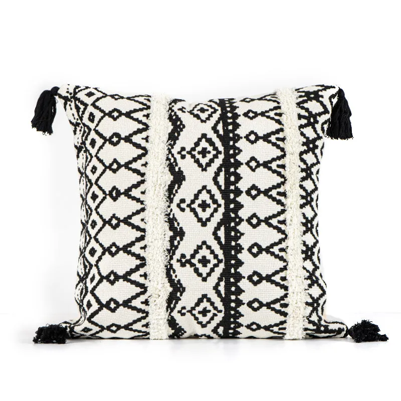 White Black Moroccan Geometric Pillow