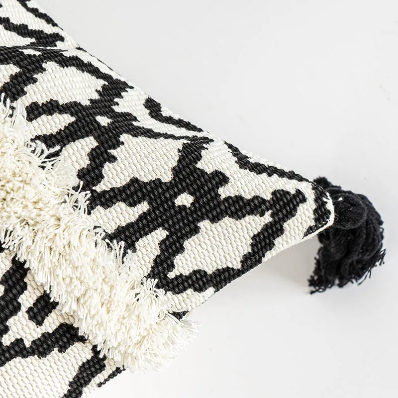 White Black Moroccan Geometric Pillow