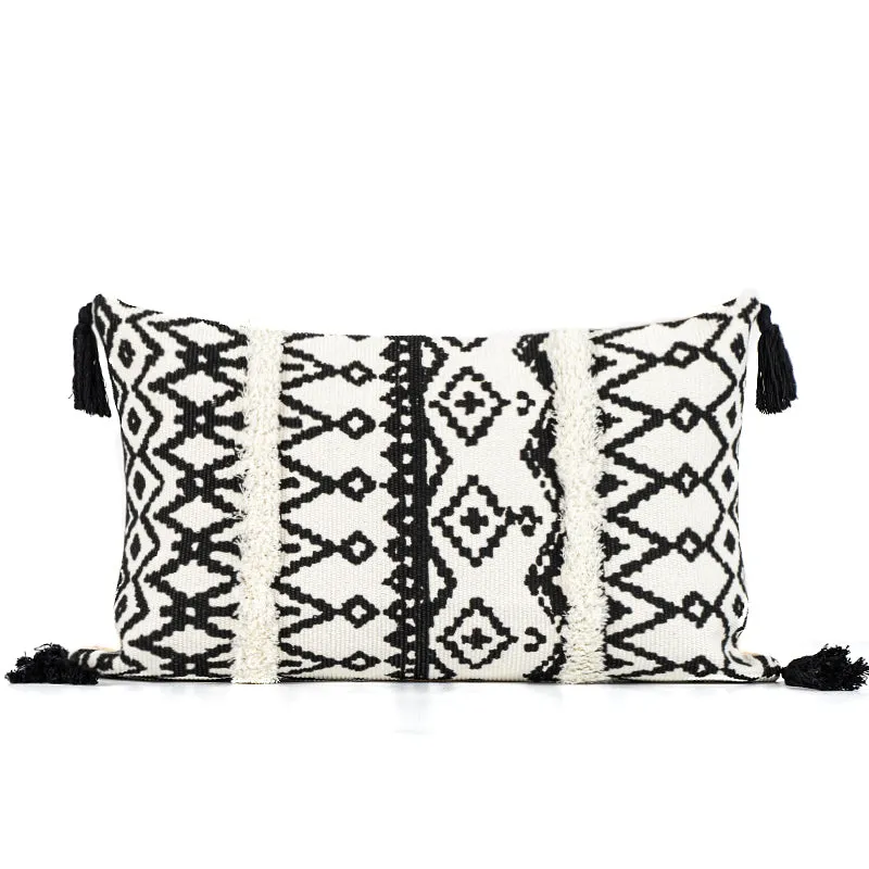 White Black Moroccan Geometric Pillow