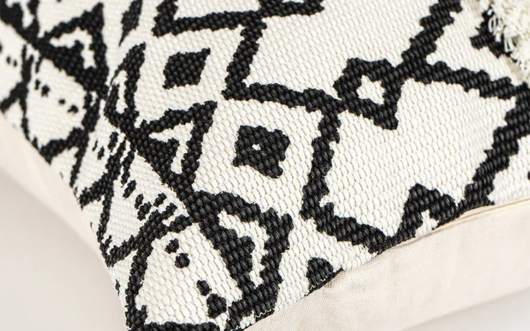White Black Moroccan Geometric Pillow