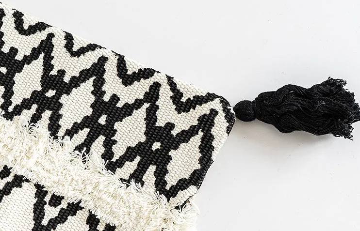 White Black Moroccan Geometric Pillow