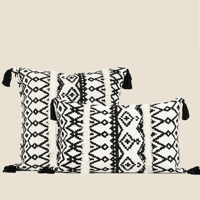 White Black Moroccan Geometric Pillow