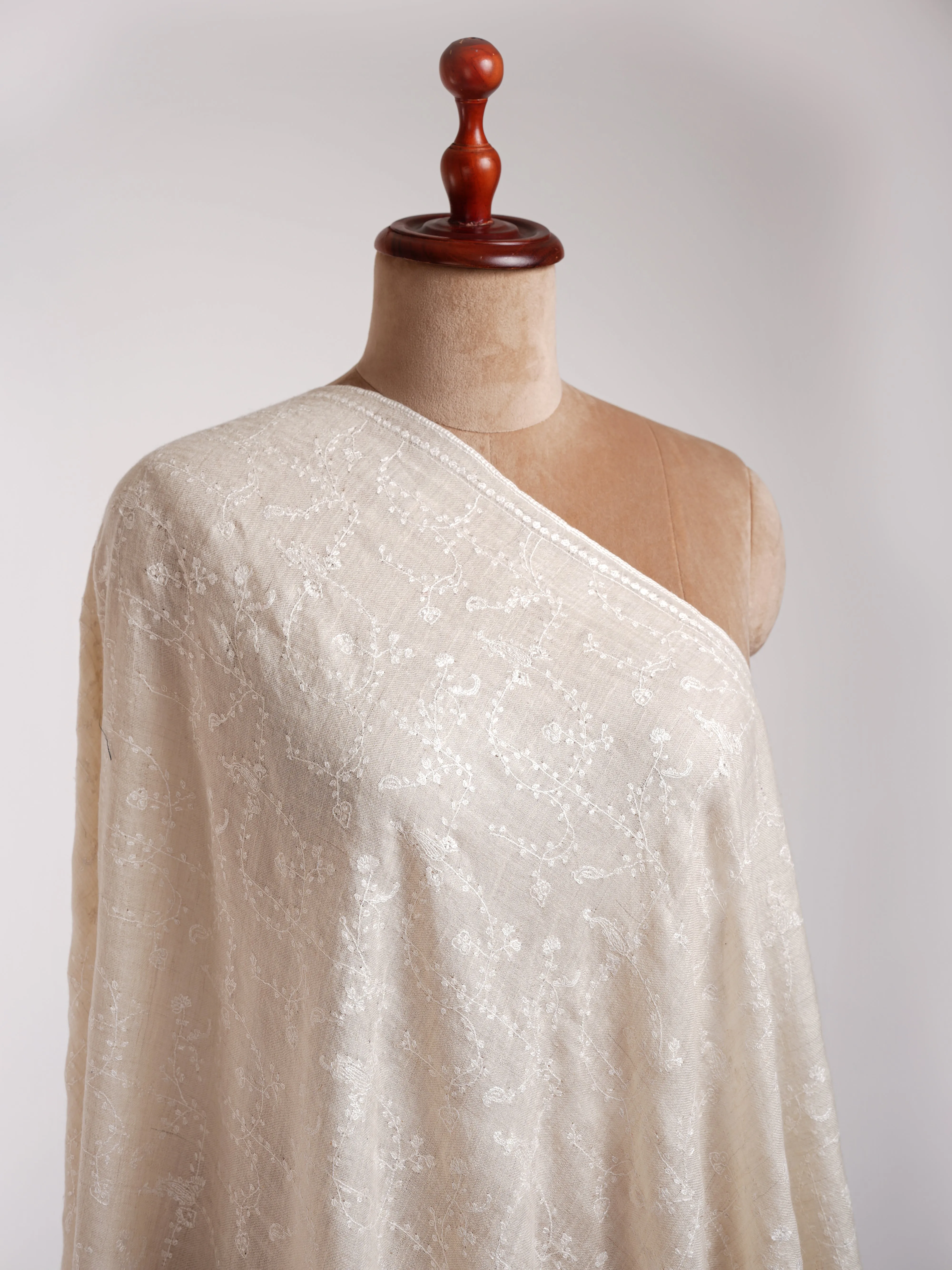 White Indian Cashmere Embroidered Wrap