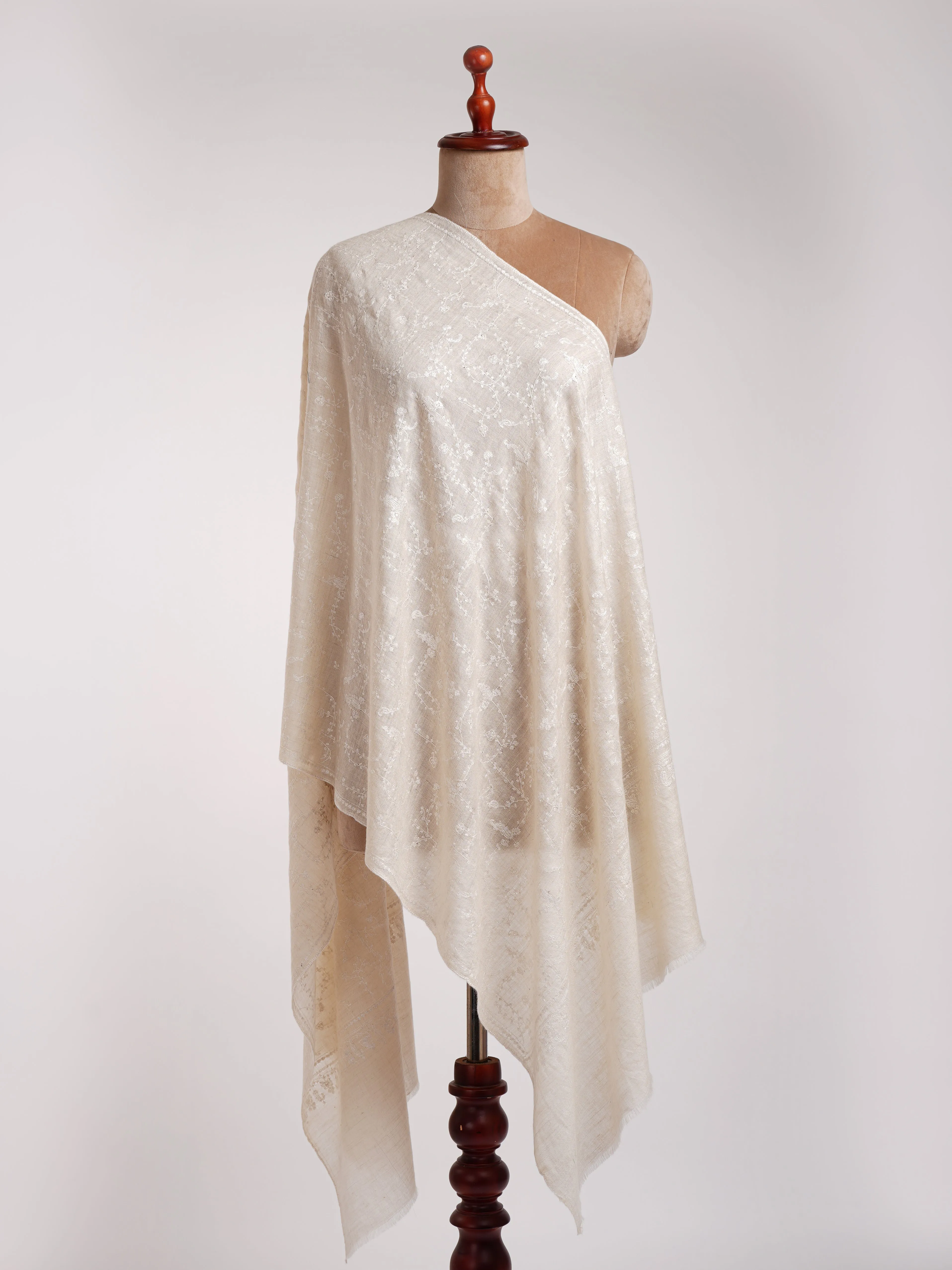 White Indian Cashmere Embroidered Wrap