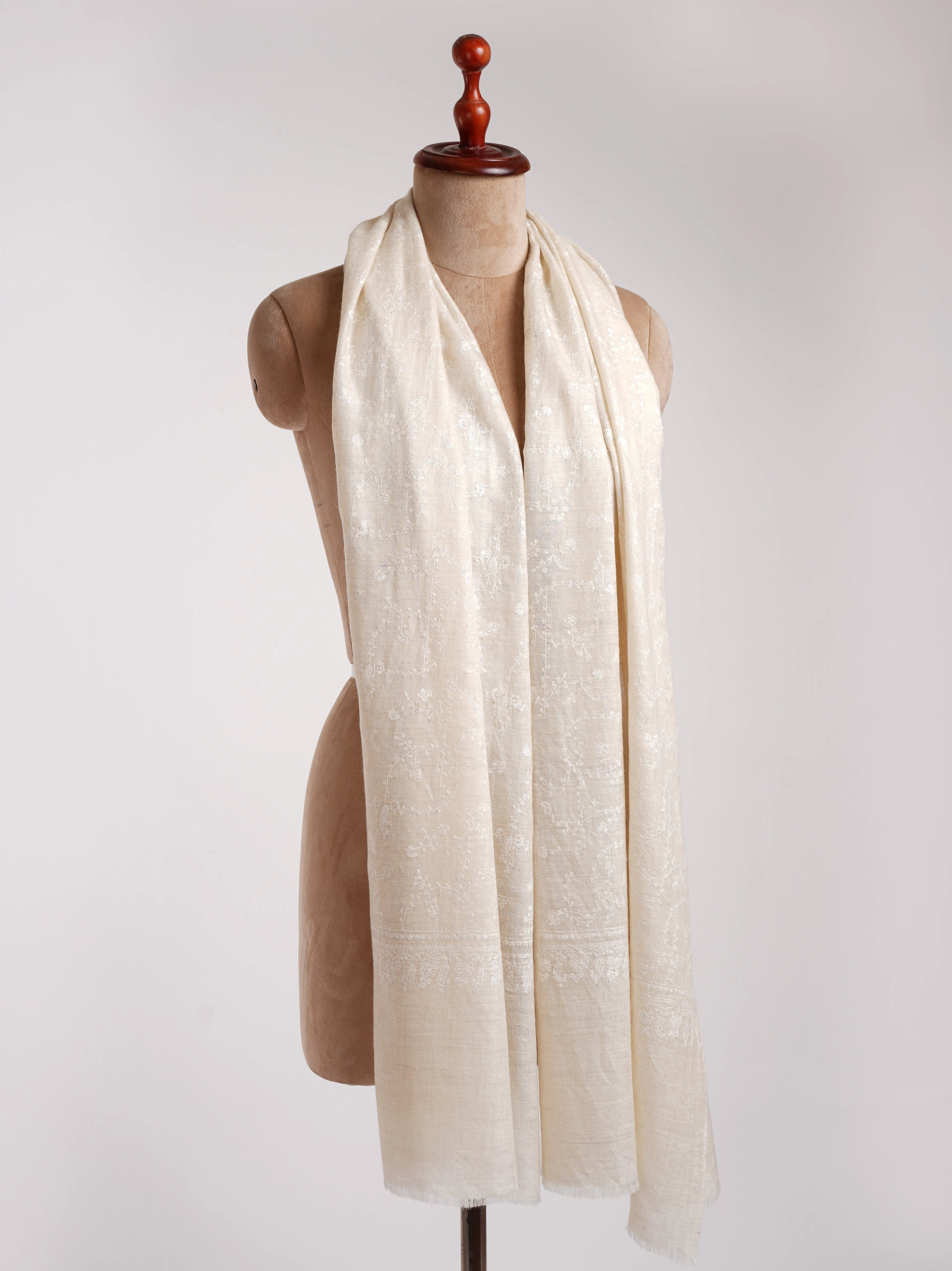 White Indian Cashmere Embroidered Wrap