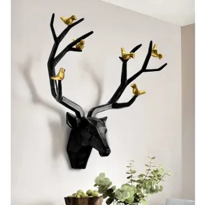 ZOVE Metal Wall Mounted Deer Head Wall Hanging Home Decoration Perfect for Living Room/Hotel/Restaurant/Bedroom (Color : Black and Gold) (Neck Size : 21 INCH)